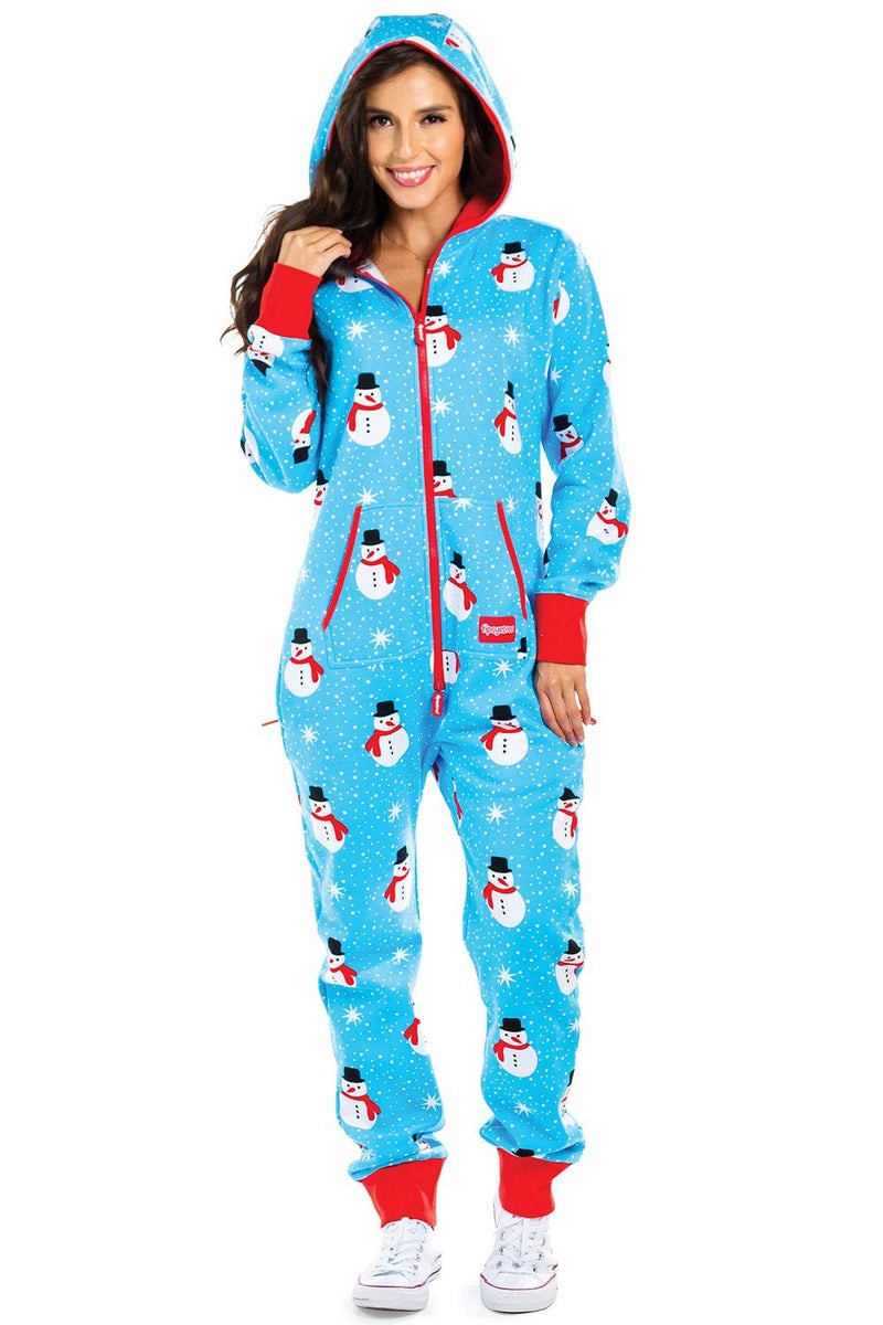 Tipsy Elves Christmas Onesies for Adults - Comfy Unisex Matching Holiday Jumpsuits with Convenient Pockets - Blue Snowman Christmas Jumpsuit Size Large - Image 2